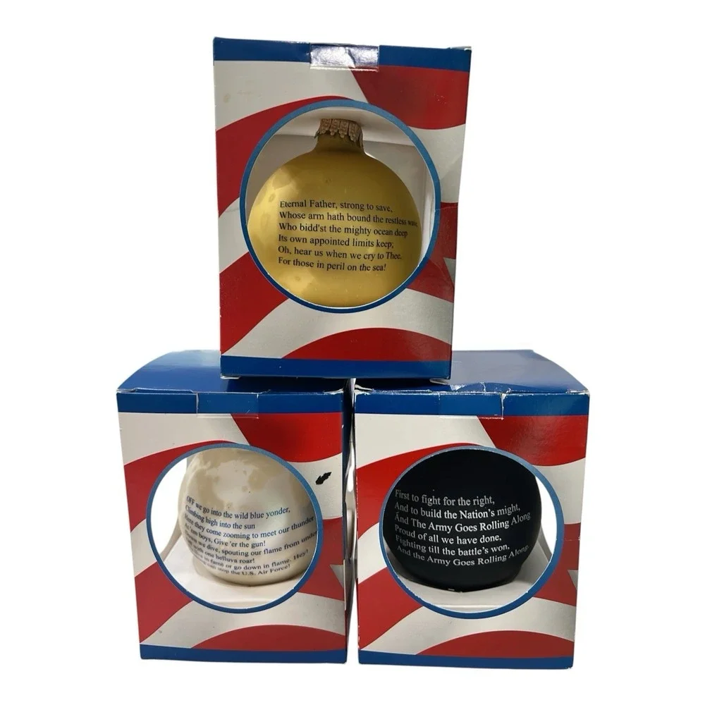 American Pride Glass Ball Ornament Set of 3 U.S. Military Christmas Decor
